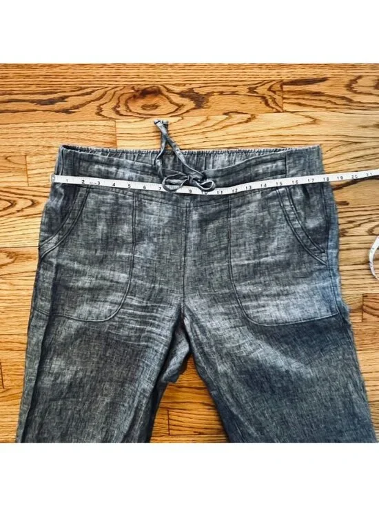 Athleta Gray Wide-Leg 100% Linen Drawstring Pants 12 Coastal Summer Vacation - Picture 11 of 14